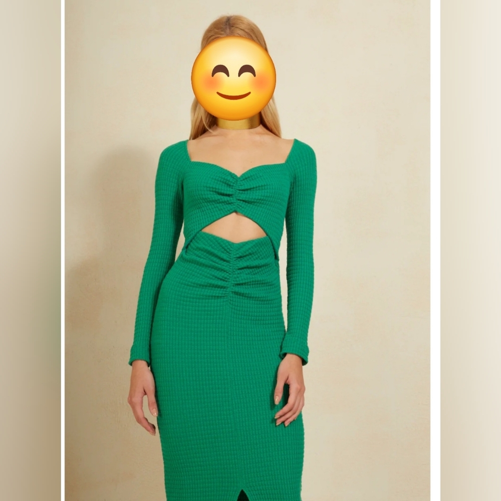 Green Cutout Long Sleeve Dress